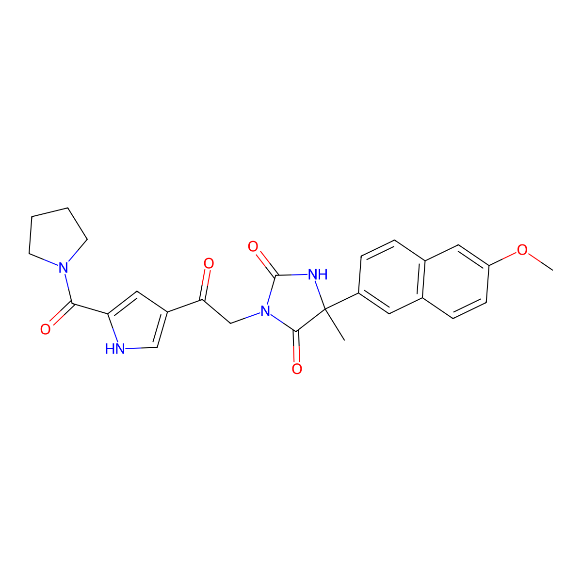 5-(6-methoxynaphthalen-2-yl)-5-methyl-3-{2-oxo-2-[5-(pyrrolidine-1-carbonyl)-1H-pyrrol-3-yl]ethyl}imidazolidine-2,4-dione molecular structure, CAS 1052588-83-6