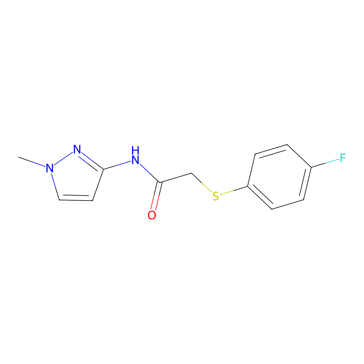 2-[(4-fluorophenyl)sulfanyl]-N-(1-methyl-1H-pyrazol-3-yl)acetamide molecular structure, CAS 1052595-49-9