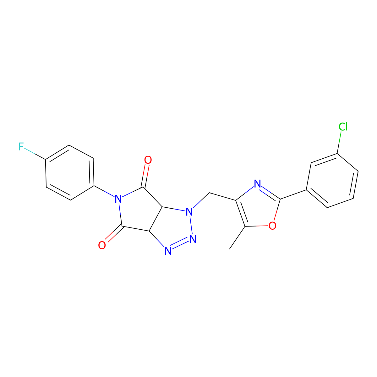 1-((2-(3-chlorophenyl)-5-methyloxazol-4-yl)methyl)-5-(4-fluorophenyl)-1,6a-dihydropyrrolo[3,4-d][1,2,3]triazole-4,6(3aH,5H)-dione molecular structure, CAS 1052604-98-4