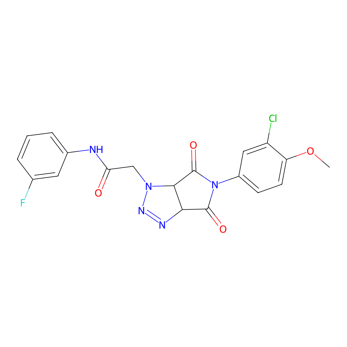 2-[5-(3-chloro-4-methoxyphenyl)-4,6-dioxo-4,5,6,6a-tetrahydropyrrolo[3,4-d][1,2,3]triazol-1(3aH)-yl]-N-(3-fluorophenyl)acetamide molecular structure, CAS 1052605-95-4