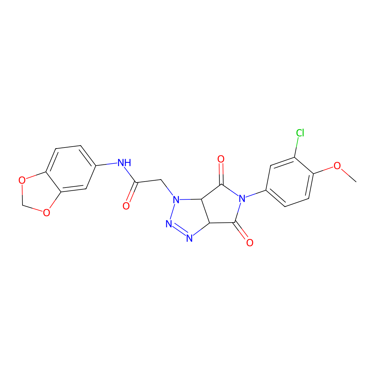 N-(1,3-benzodioxol-5-yl)-2-[5-(3-chloro-4-methoxyphenyl)-4,6-dioxo-4,5,6,6a-tetrahydropyrrolo[3,4-d][1,2,3]triazol-1(3aH)-yl]acetamide molecular structure, CAS 1052606-09-3