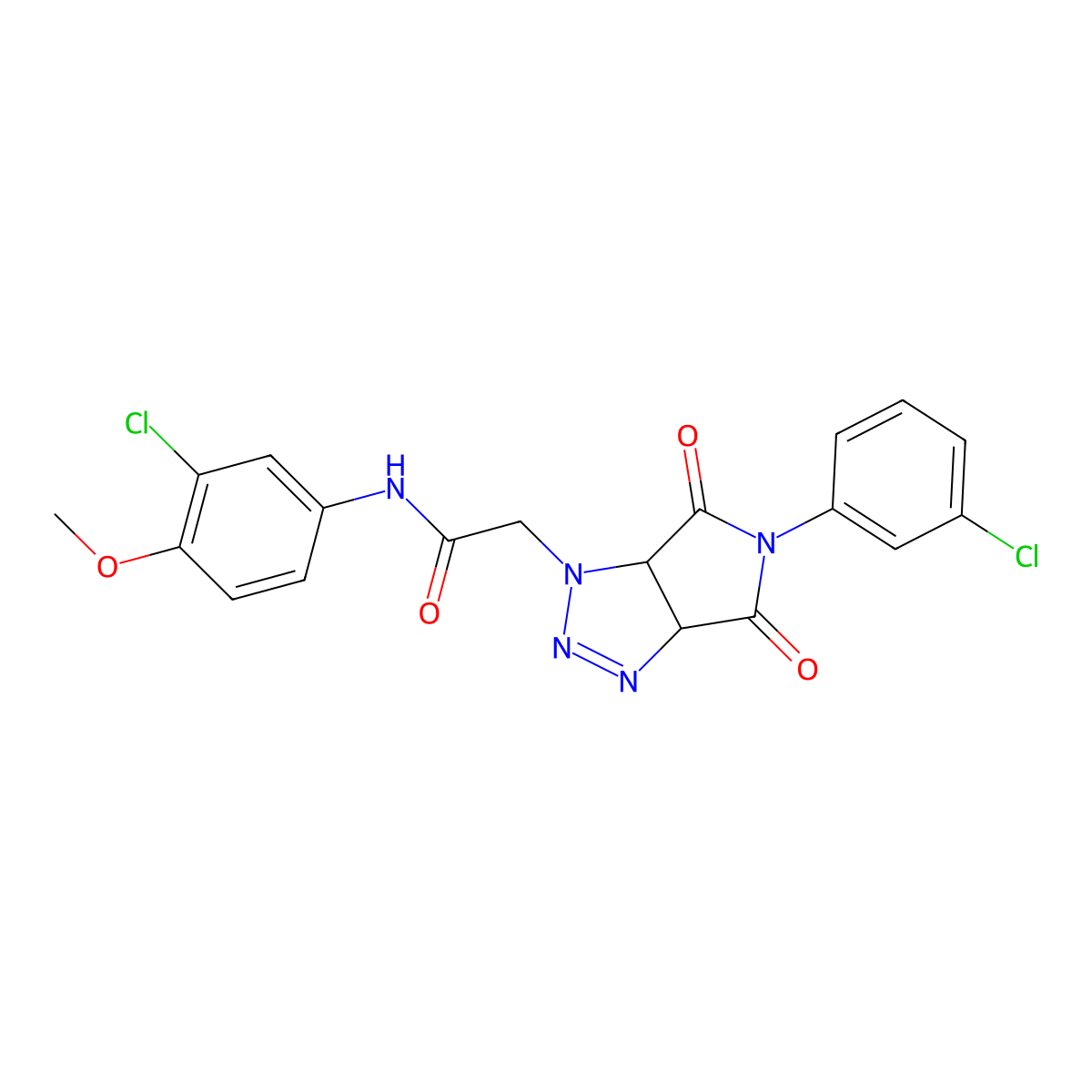 N-(3-chloro-4-methoxyphenyl)-2-[5-(3-chlorophenyl)-4,6-dioxo-4,5,6,6a-tetrahydropyrrolo[3,4-d][1,2,3]triazol-1(3aH)-yl]acetamide molecular structure, CAS 1052606-35-5