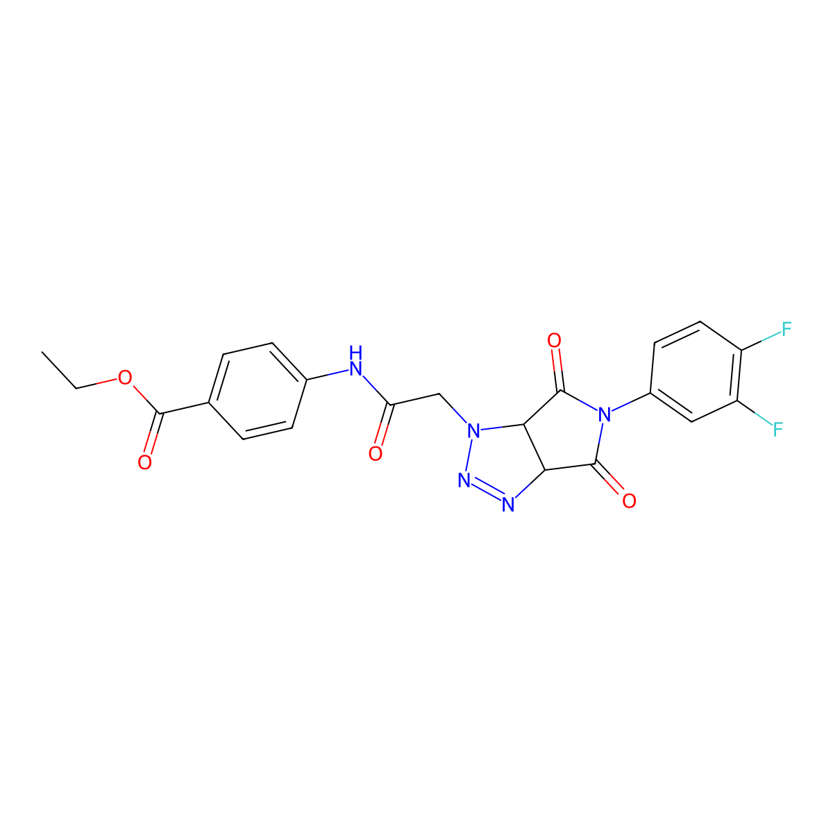 ethyl 4-{2-[5-(3,4-difluorophenyl)-4,6-dioxo-1H,3aH,4H,5H,6H,6aH-pyrrolo[3,4-d][1,2,3]triazol-1-yl]acetamido}benzoate molecular structure, CAS 1052607-77-8