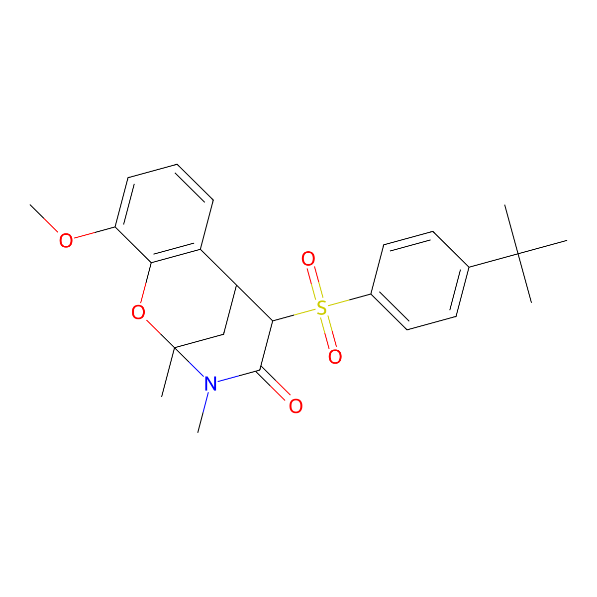 12-(4-Tert-butylbenzenesulfonyl)-6-methoxy-9,10-dimethyl-8-oxa-10-azatricyclo[7.3.1.0^{2,7}]trideca-2,4,6-trien-11-one molecular structure, CAS 1052609-84-3