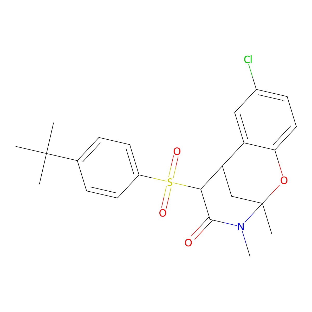 12-(4-Tert-butylbenzenesulfonyl)-4-chloro-9,10-dimethyl-8-oxa-10-azatricyclo[7.3.1.0^{2,7}]trideca-2,4,6-trien-11-one molecular structure, CAS 1052610-18-0