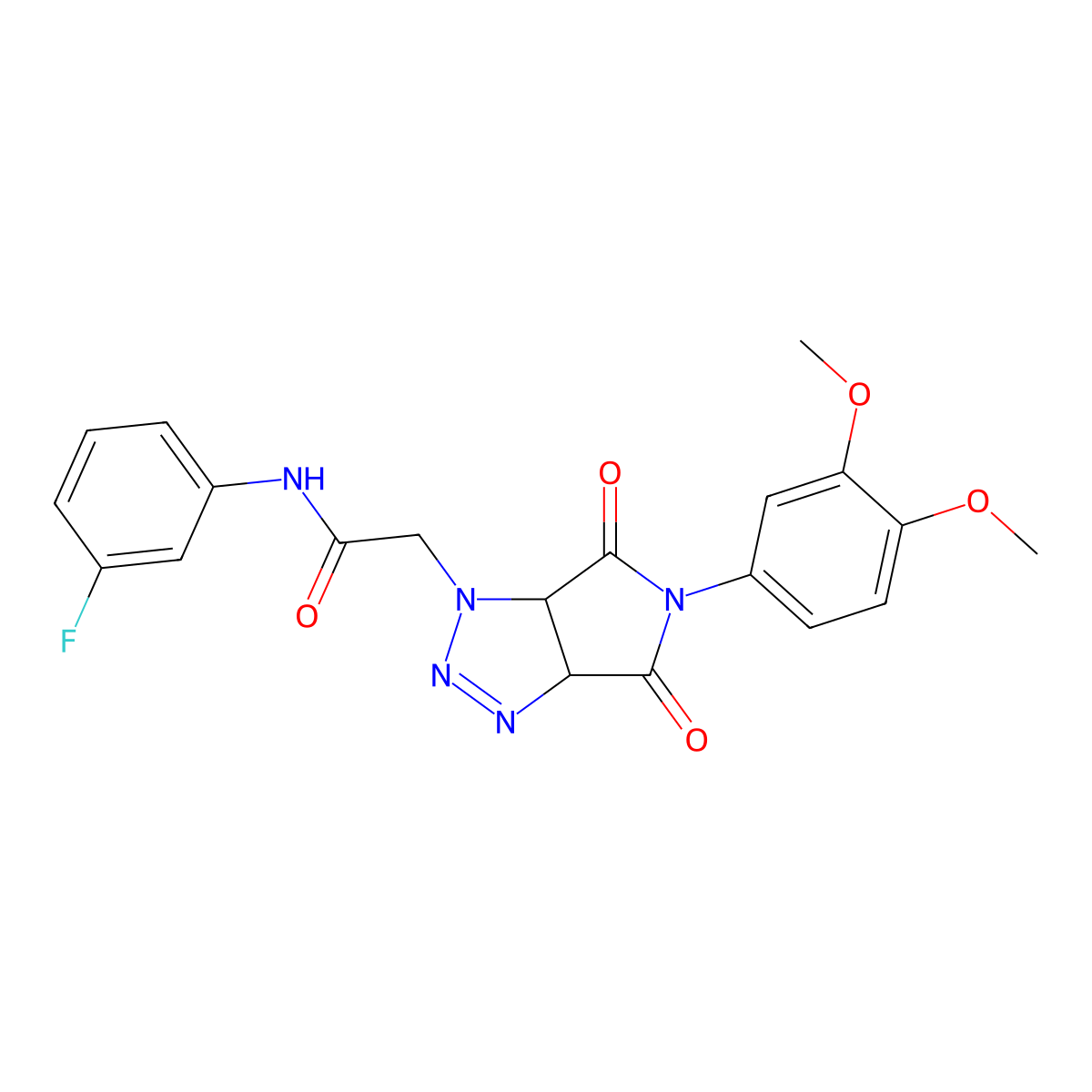 2-(5-(3,4-dimethoxyphenyl)-4,6-dioxo-4,5,6,6a-tetrahydropyrrolo[3,4-d][1,2,3]triazol-1(3aH)-yl)-N-(3-fluorophenyl)acetamide molecular structure, CAS 1052610-49-7