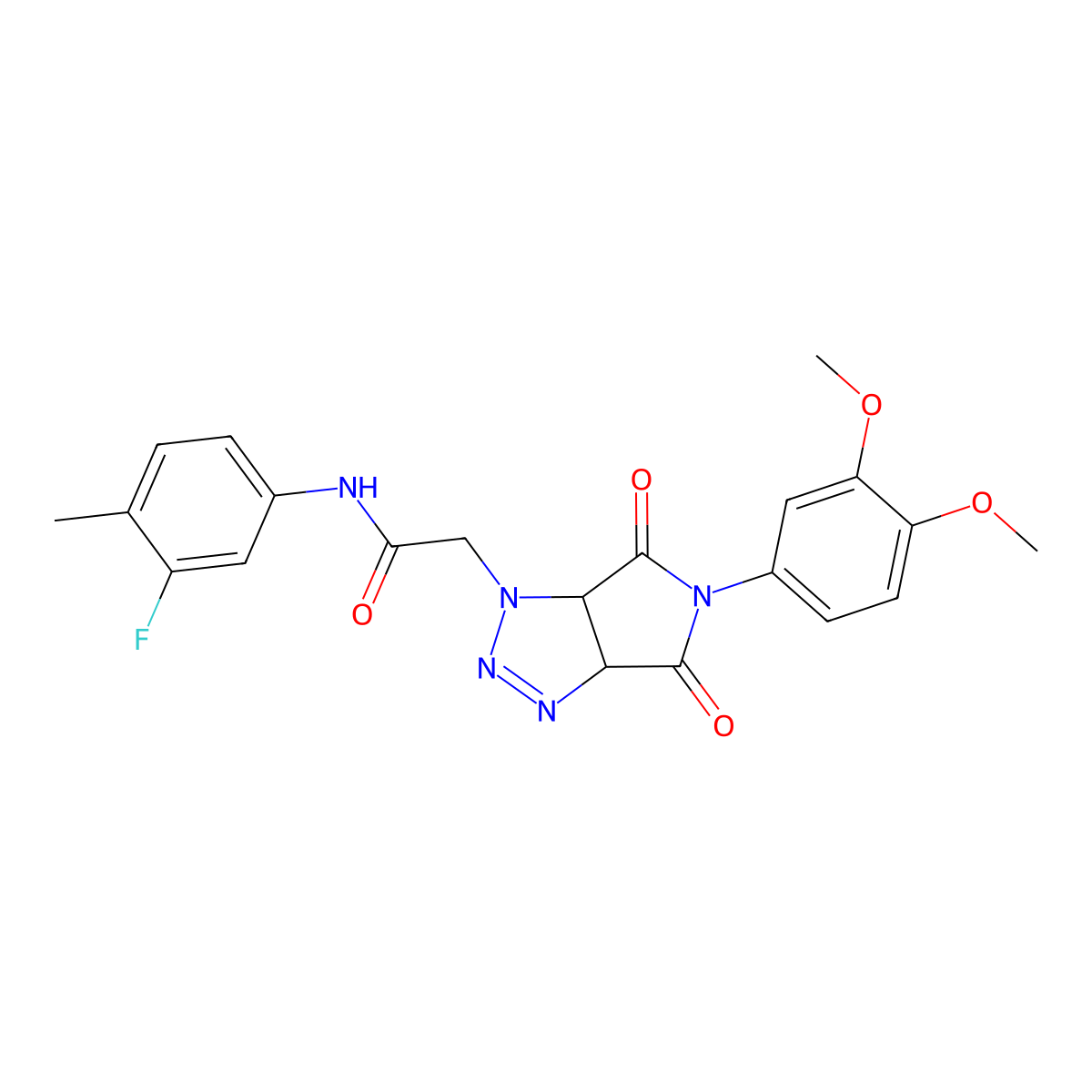 2-(5-(3,4-dimethoxyphenyl)-4,6-dioxo-4,5,6,6a-tetrahydropyrrolo[3,4-d][1,2,3]triazol-1(3aH)-yl)-N-(3-fluoro-4-methylphenyl)acetamide molecular structure, CAS 1052610-88-4