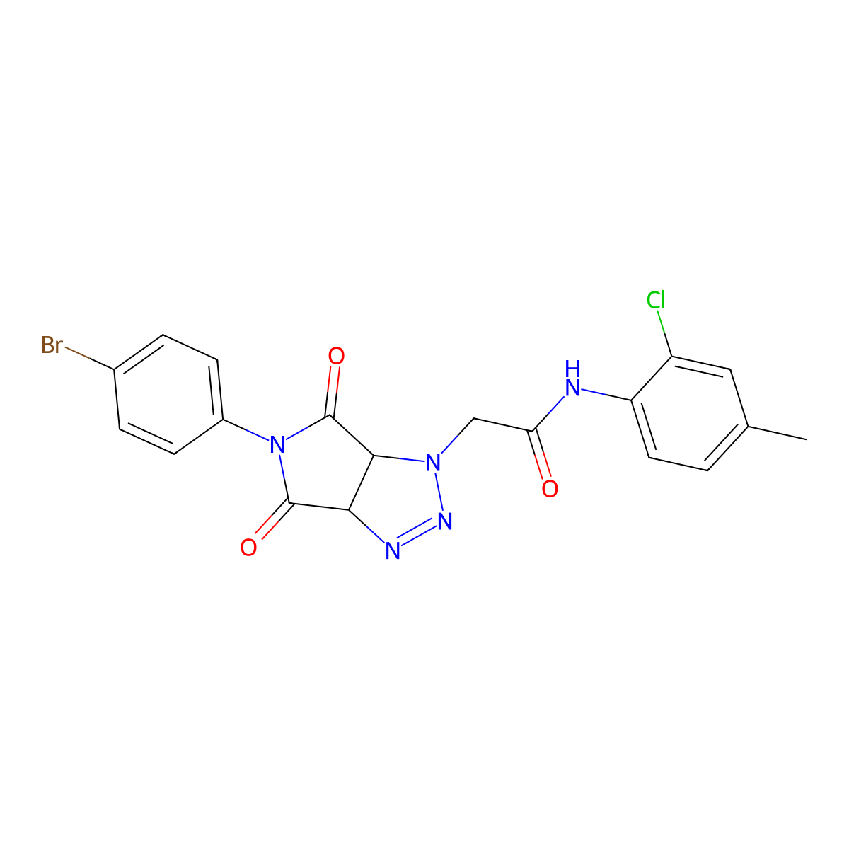 2-(5-(4-bromophenyl)-4,6-dioxo-4,5,6,6a-tetrahydropyrrolo[3,4-d][1,2,3]triazol-1(3aH)-yl)-N-(2-chloro-4-methylphenyl)acetamide molecular structure, CAS 1052612-18-6