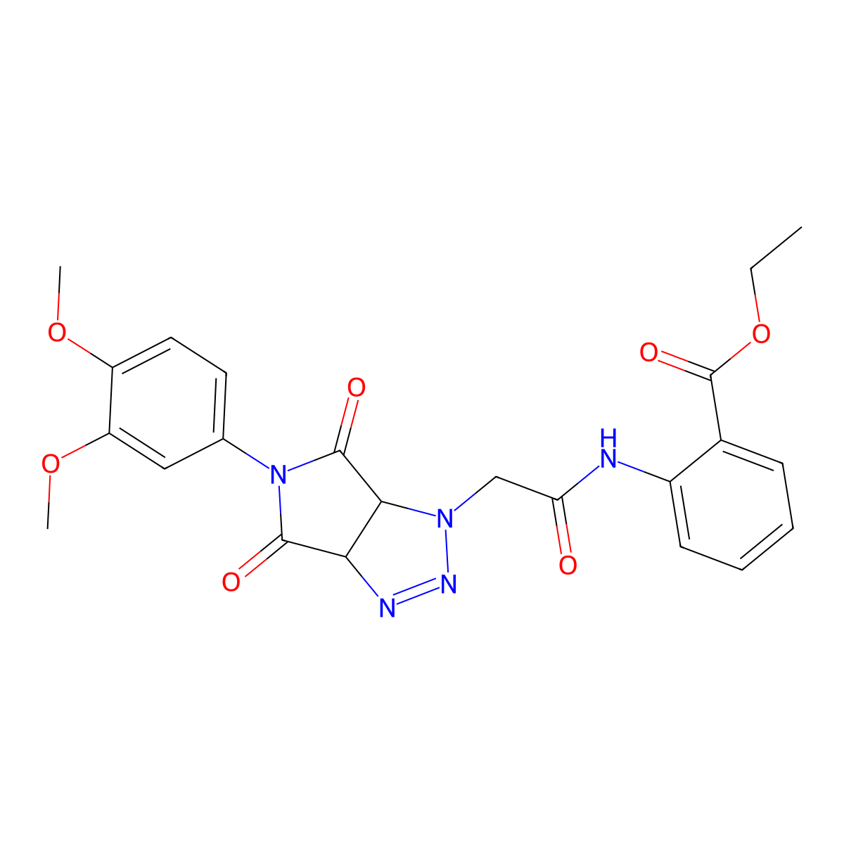 Benzoic acid, 2-[[2-[5-(3,4-dimethoxyphenyl)-4,5,6,6a-tetrahydro-4,6-dioxopyrrolo[3,4-d]-1,2,3-triazol-1(3aH)-yl]acetyl]amino]-, ethyl ester molecular structure, CAS 1052612-50-6