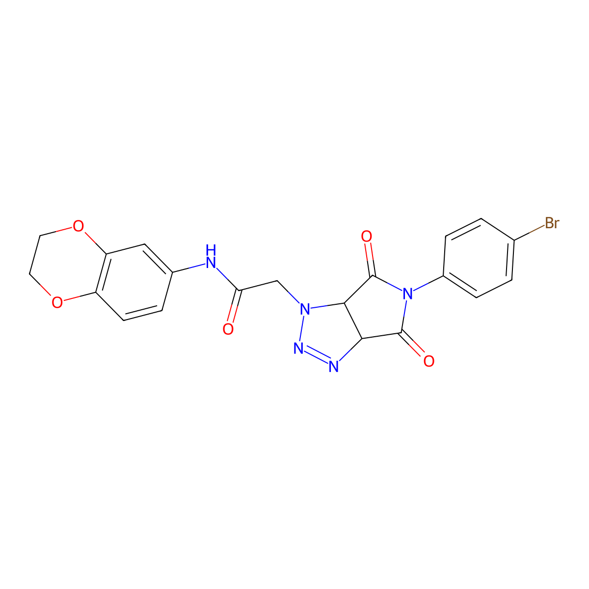 2-(5-(4-bromophenyl)-4,6-dioxo-4,5,6,6a-tetrahydropyrrolo[3,4-d][1,2,3]triazol-1(3aH)-yl)-N-(2,3-dihydrobenzo[b][1,4]dioxin-6-yl)acetamide molecular structure, CAS 1052612-53-9