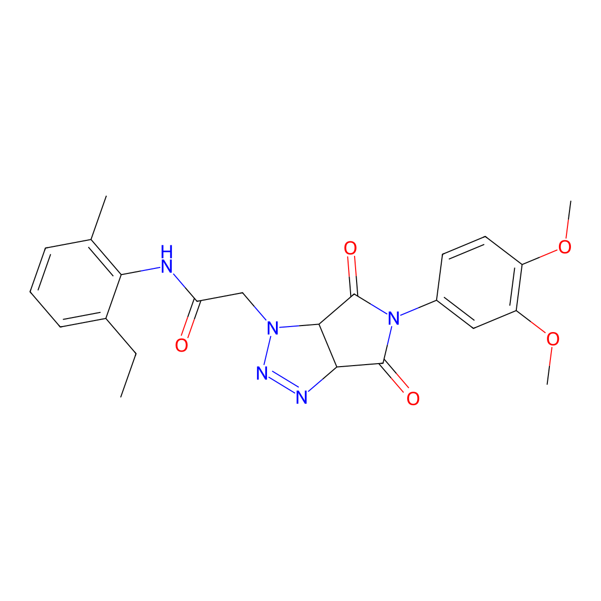 2-(5-(3,4-dimethoxyphenyl)-4,6-dioxo-4,5,6,6a-tetrahydropyrrolo[3,4-d][1,2,3]triazol-1(3aH)-yl)-N-(2-ethyl-6-methylphenyl)acetamide molecular structure, CAS 1052612-76-6