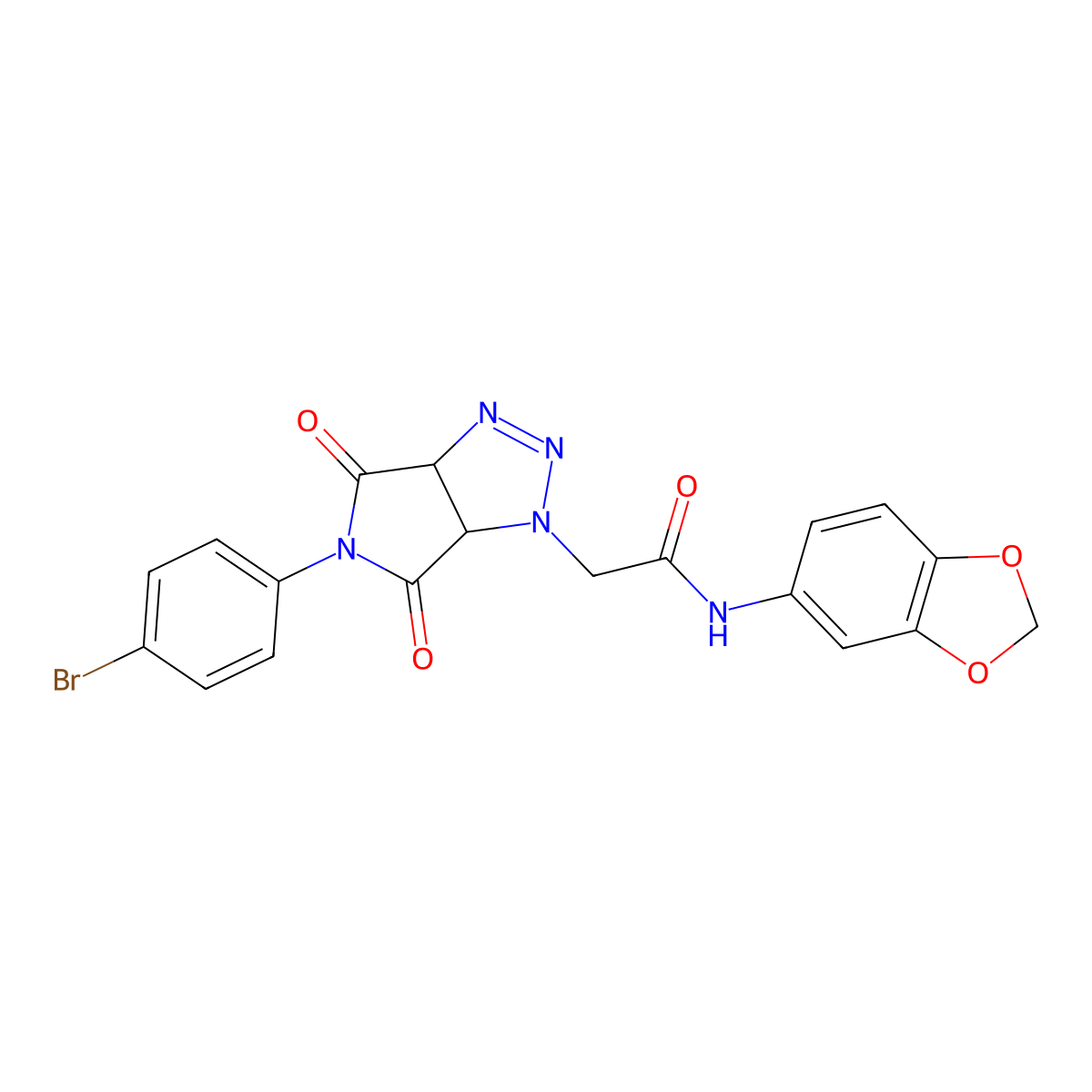 N-(benzo[d][1,3]dioxol-5-yl)-2-(5-(4-bromophenyl)-4,6-dioxo-4,5,6,6a-tetrahydropyrrolo[3,4-d][1,2,3]triazol-1(3aH)-yl)acetamide molecular structure, CAS 1052612-81-3