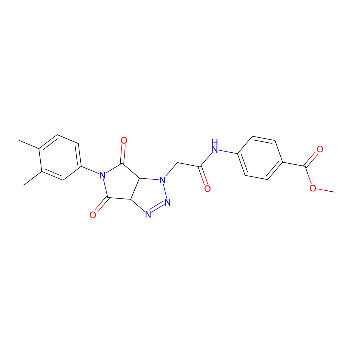 methyl 4-{2-[5-(3,4-dimethylphenyl)-4,6-dioxo-1H,3aH,4H,5H,6H,6aH-pyrrolo[3,4-d][1,2,3]triazol-1-yl]acetamido}benzoate molecular structure, CAS 1052614-74-0