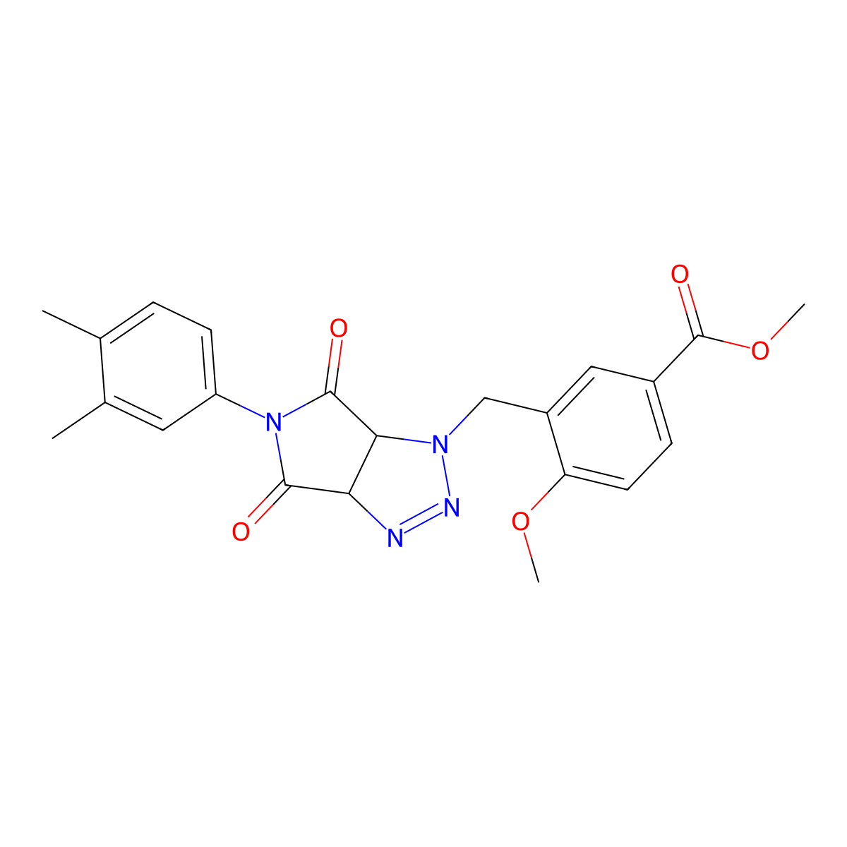 methyl 3-((5-(3,4-dimethylphenyl)-4,6-dioxo-4,5,6,6a-tetrahydropyrrolo[3,4-d][1,2,3]triazol-1(3aH)-yl)methyl)-4-methoxybenzoate molecular structure, CAS 1052614-99-9