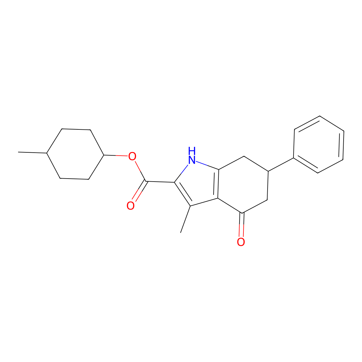 4-methylcyclohexyl 3-methyl-4-oxo-6-phenyl-4,5,6,7-tetrahydro-1H-indole-2-carboxylate molecular structure, CAS 1052618-54-8