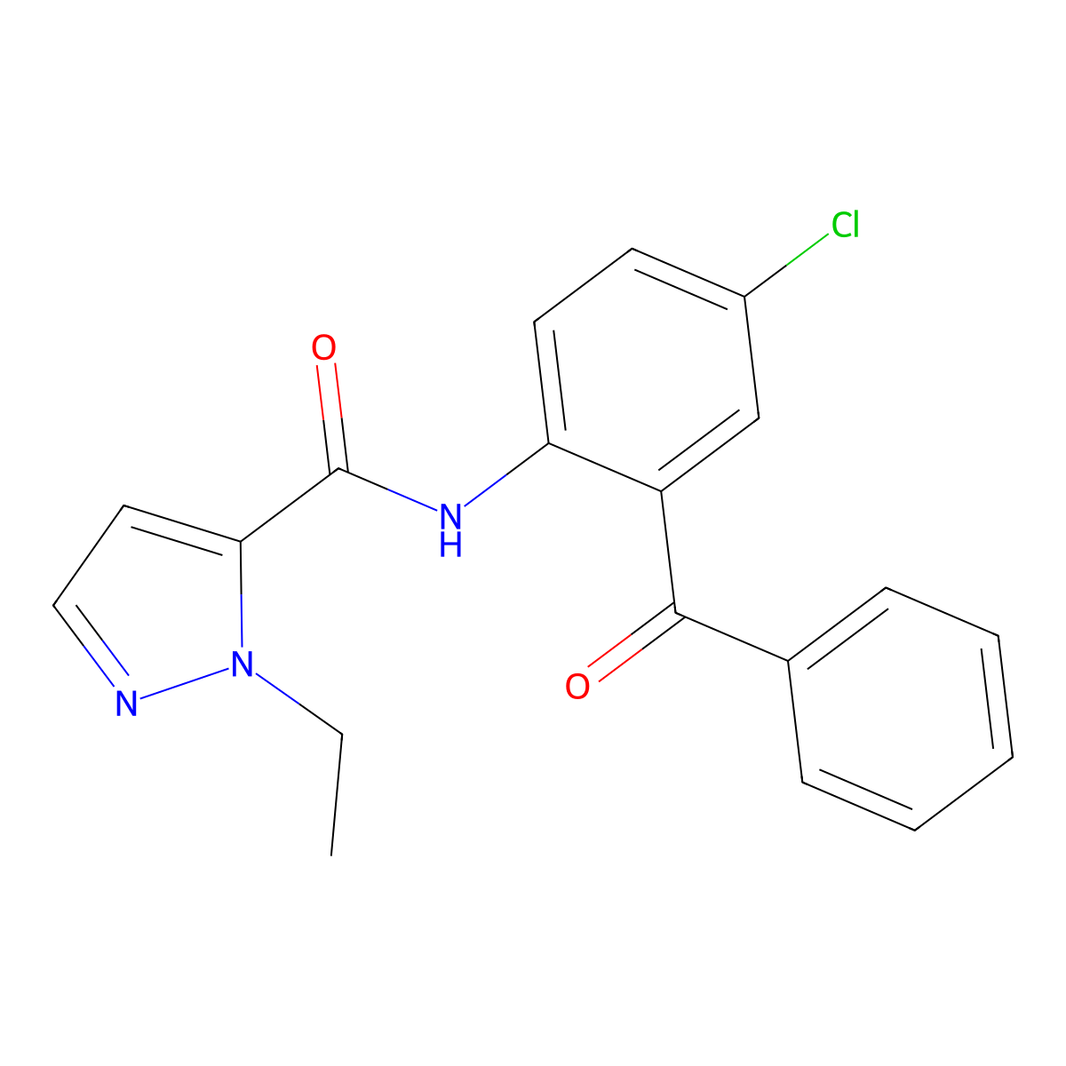 N-(2-benzoyl-4-chlorophenyl)-1-ethyl-1H-pyrazole-5-carboxamide molecular structure, CAS 1052621-00-7
