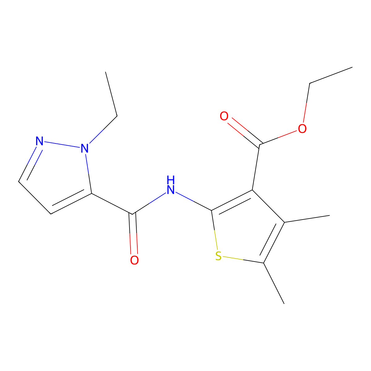 ethyl 2-(1-ethyl-1H-pyrazole-5-carboxamido)-4,5-dimethylthiophene-3-carboxylate molecular structure, CAS 1052621-67-6