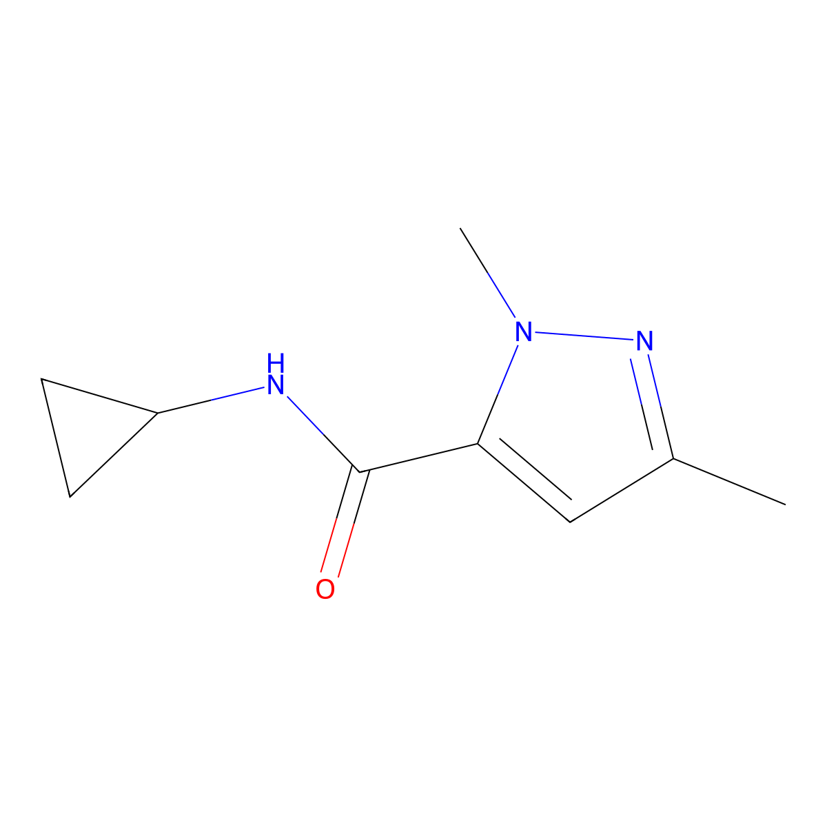 N-cyclopropyl-1,3-dimethyl-1H-pyrazole-5-carboxamide molecular structure, CAS 1052622-40-8