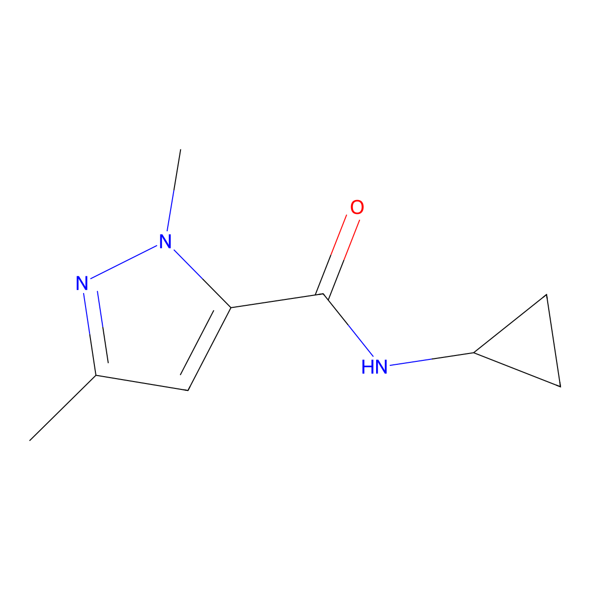 N-cyclopropyl-1,3-dimethyl-1H-pyrazole-5-carboxamide molecular structure, CAS 1052622-40-8