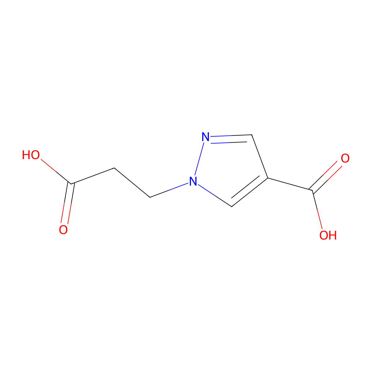 1-(2-carboxyethyl)-1H-pyrazole-4-carboxylic acid molecular structure, CAS 1052624-90-4