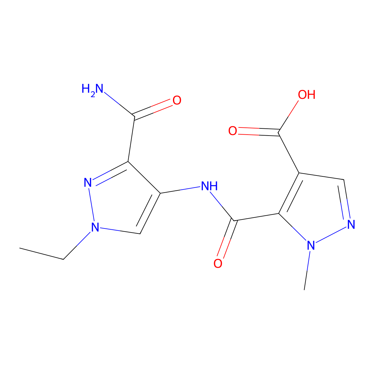 5-[N-(3-carbamoyl-1-ethylpyrazol-4-yl)carbamoyl]-1-methylpyrazole-4-carboxylic acid molecular structure, CAS 1052627-65-2