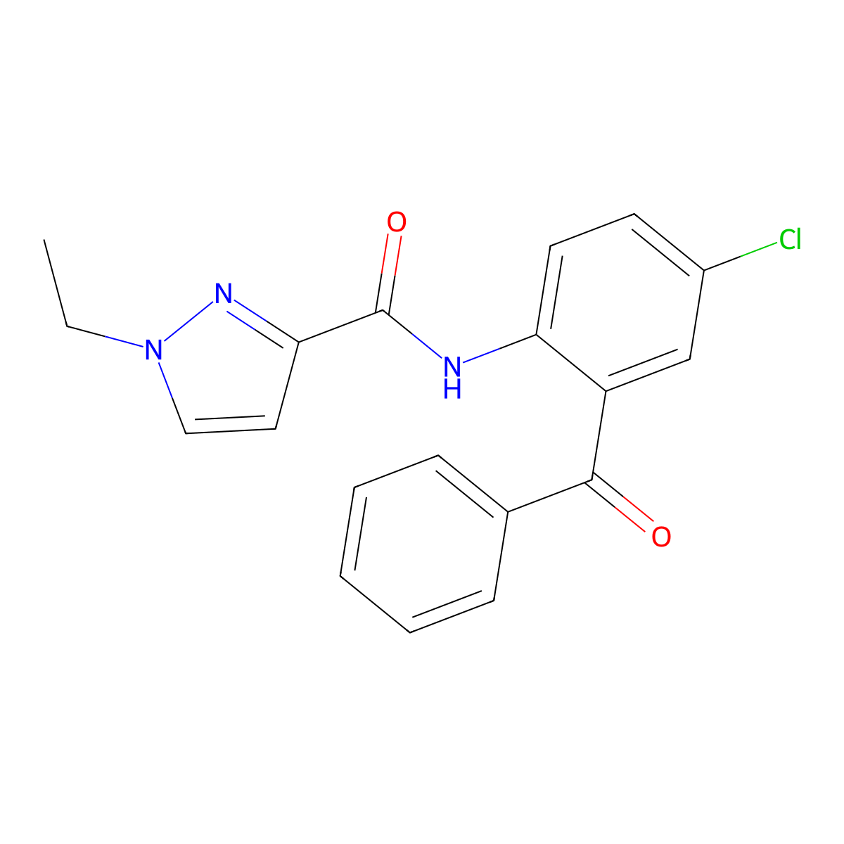 N-(2-benzoyl-4-chlorophenyl)-1-ethyl-1H-pyrazole-3-carboxamide molecular structure, CAS 1052628-71-3
