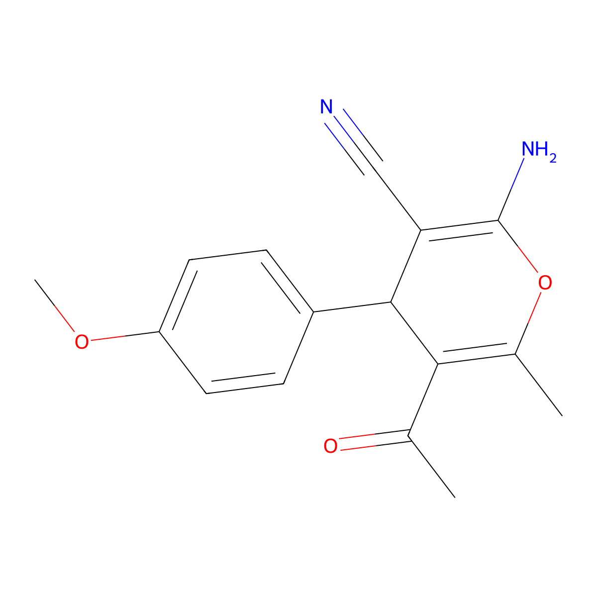 5-Acetyl-2-amino-4-(4-methoxyphenyl)-6-methyl-4H-pyran-3-carbonitrile molecular structure, CAS 105263-07-8