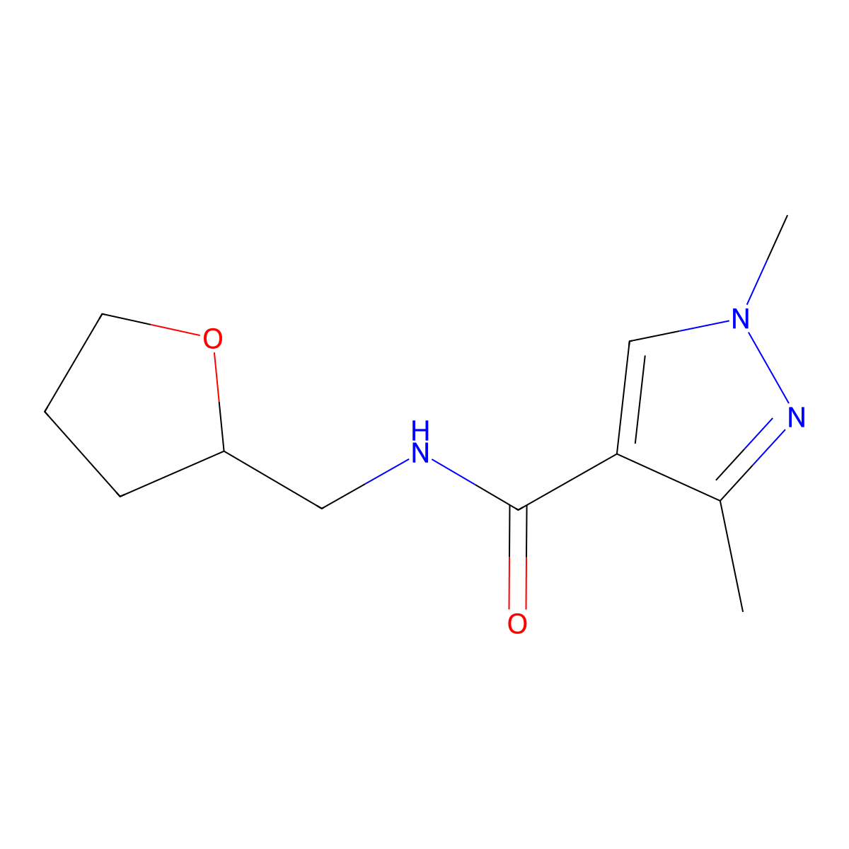 1,3-dimethyl-N-[(oxolan-2-yl)methyl]-1H-pyrazole-4-carboxamide molecular structure, CAS 1052630-24-6