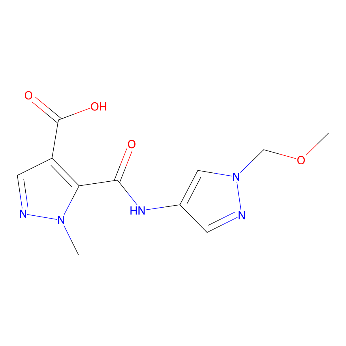 5-((1-(methoxymethyl)-1H-pyrazol-4-yl)carbamoyl)-1-methyl-1H-pyrazole-4-carboxylic acid molecular structure, CAS 1052630-67-7