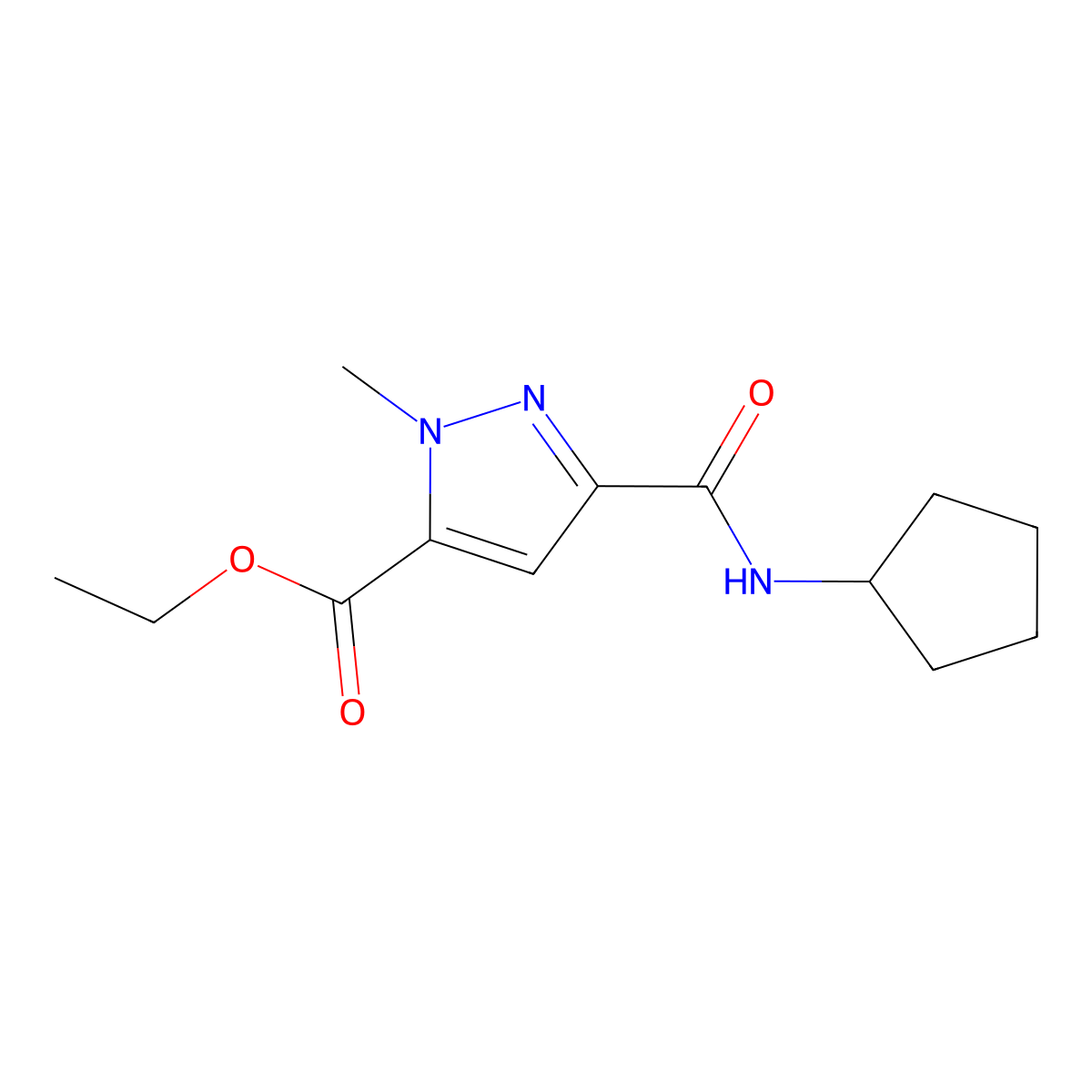 ethyl 3-(cyclopentylcarbamoyl)-1-methyl-1H-pyrazole-5-carboxylate molecular structure, CAS 1052631-13-6