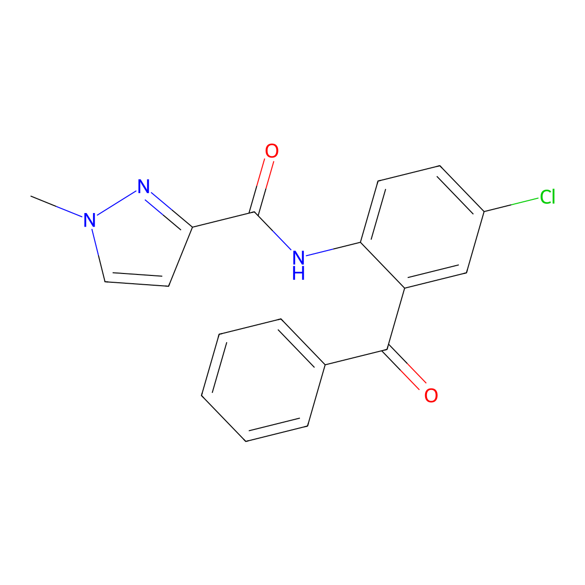 N-(2-benzoyl-4-chlorophenyl)-1-methyl-1H-pyrazole-3-carboxamide molecular structure, CAS 1052631-29-4