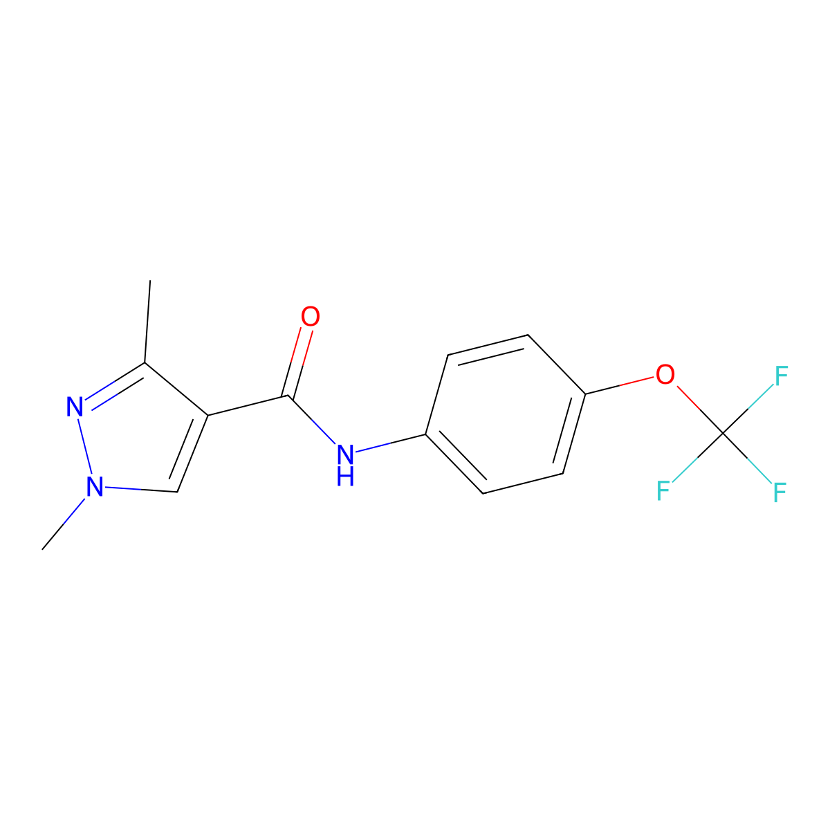 1,3-dimethyl-N-[4-(trifluoromethoxy)phenyl]-1H-pyrazole-4-carboxamide molecular structure, CAS 1052631-55-6