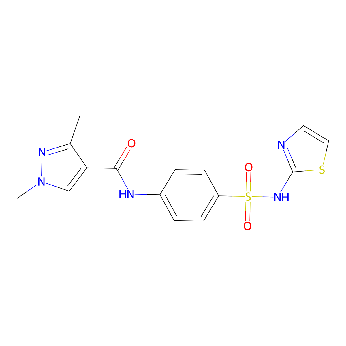 1,3-dimethyl-N-(4-(N-(thiazol-2-yl)sulfamoyl)phenyl)-1H-pyrazole-4-carboxamide molecular structure, CAS 1052631-83-0