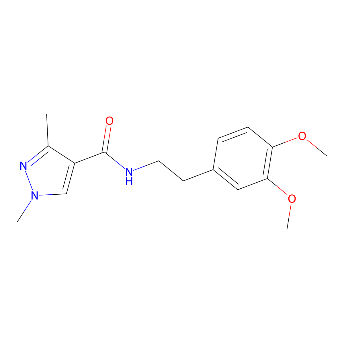N-(3,4-dimethoxyphenethyl)-1,3-dimethyl-1H-pyrazole-4-carboxamide molecular structure, CAS 1052632-33-3