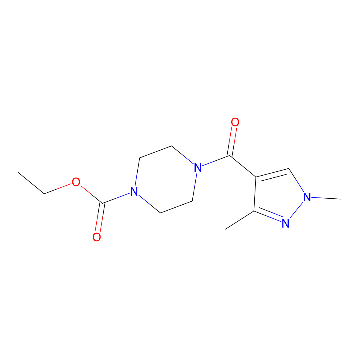 ethyl 4-(1,3-dimethyl-1H-pyrazole-4-carbonyl)piperazine-1-carboxylate molecular structure, CAS 1052634-60-2