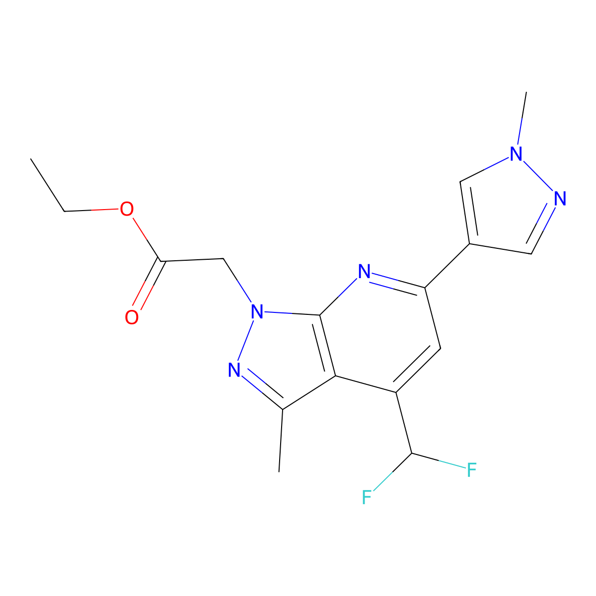 ethyl [4-(difluoromethyl)-3-methyl-6-(1-methyl-1H-pyrazol-4-yl)-1H-pyrazolo[3,4-b]pyridin-1-yl]acetate molecular structure, CAS 1052634-61-3