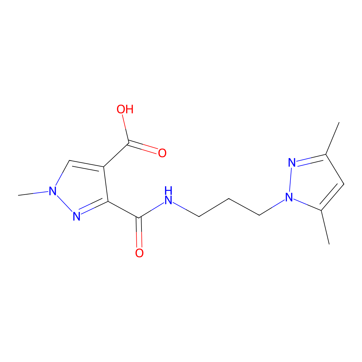 3-{N-[3-(3,5-dimethylpyrazolyl)propyl]carbamoyl}-1-methylpyrazole-4-carboxylic acid molecular structure, CAS 1052640-66-0