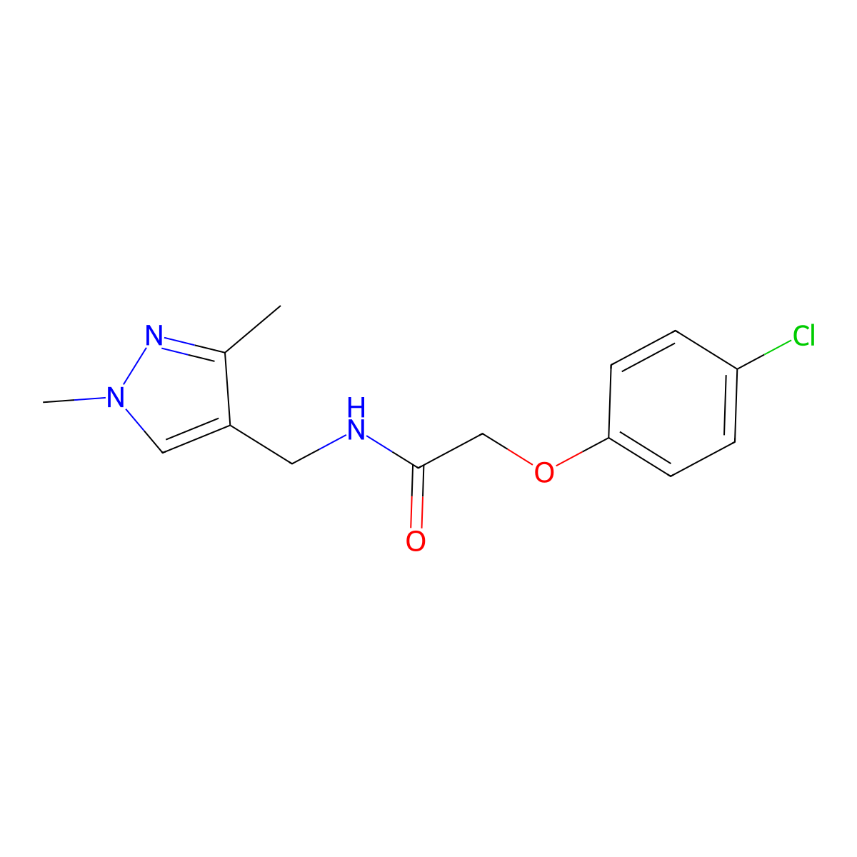 2-(4-chlorophenoxy)-N-((1,3-dimethyl-1H-pyrazol-4-yl)methyl)acetamide molecular structure, CAS 1052642-87-1