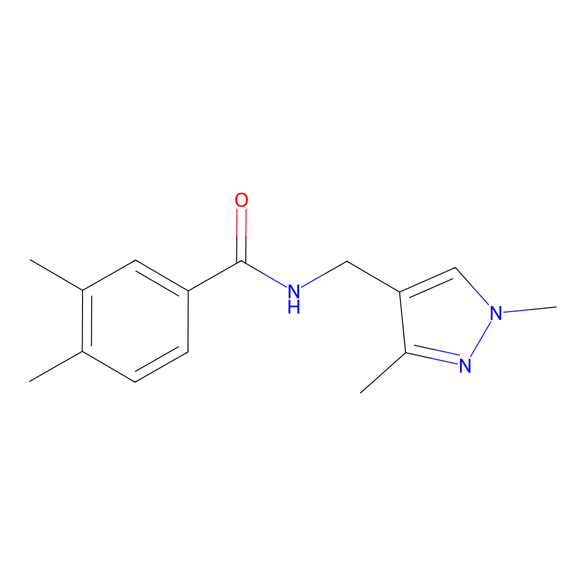 N-[(1,3-dimethyl-1H-pyrazol-4-yl)methyl]-3,4-dimethylbenzamide molecular structure, CAS 1052643-42-1