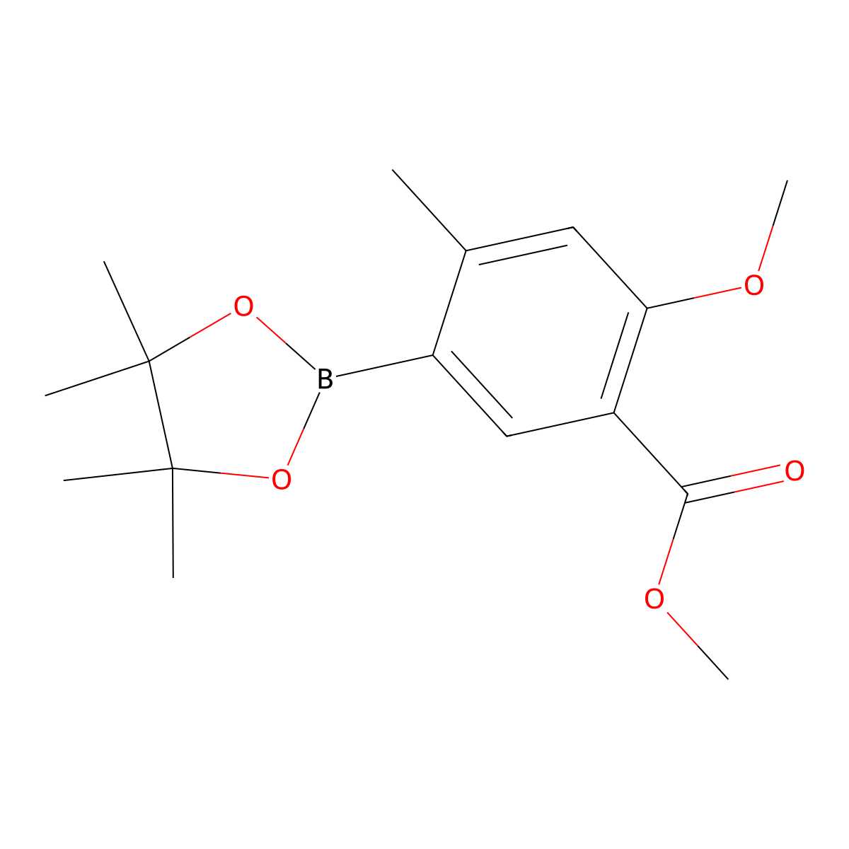 Methyl 2-methoxy-4-methyl-5-(tetramethyl-1,3,2-dioxaborolan-2-yl)benzoate molecular structure, CAS 1052647-21-8