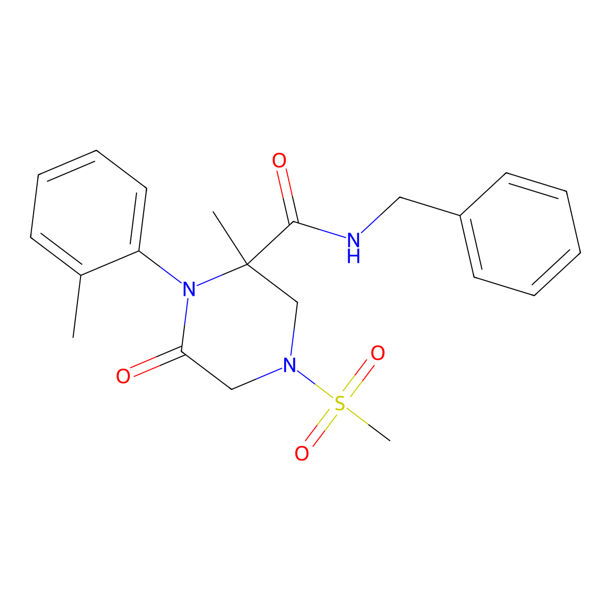 N-Benzyl-2-methyl-4-(methylsulfonyl)-6-oxo-1-(o-tolyl)piperazine-2-carboxamide molecular structure, CAS 1052661-76-3
