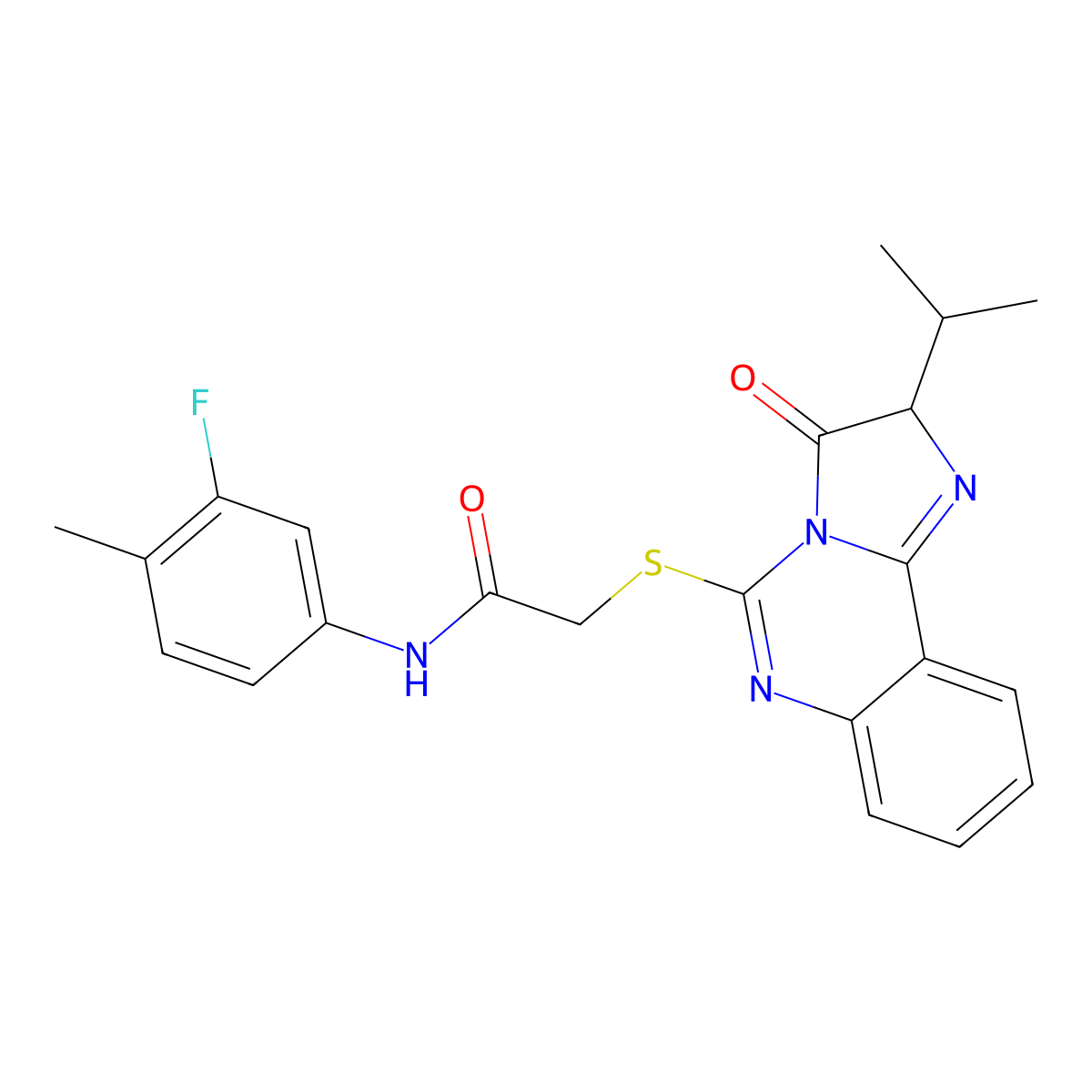 N-(3-fluoro-4-methylphenyl)-2-((2-isopropyl-3-oxo-2,3-dihydroimidazo[1,2-c]quinazolin-5-yl)thio)acetamide molecular structure, CAS 1052666-44-0