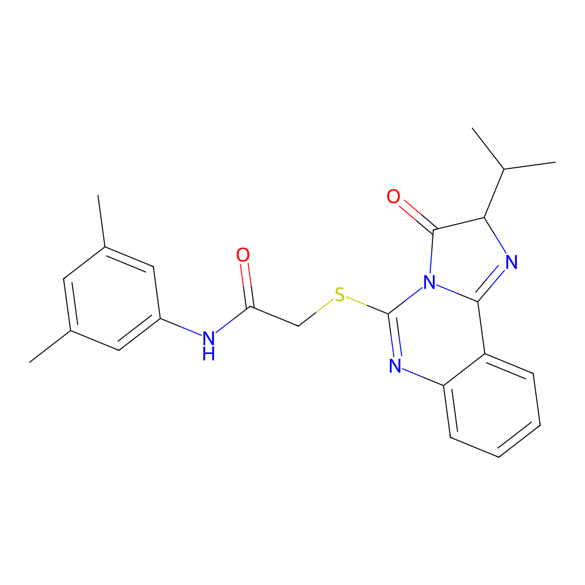 N-(3,5-dimethylphenyl)-2-((2-isopropyl-3-oxo-2,3-dihydroimidazo[1,2-c]quinazolin-5-yl)thio)acetamide molecular structure, CAS 1052666-91-7