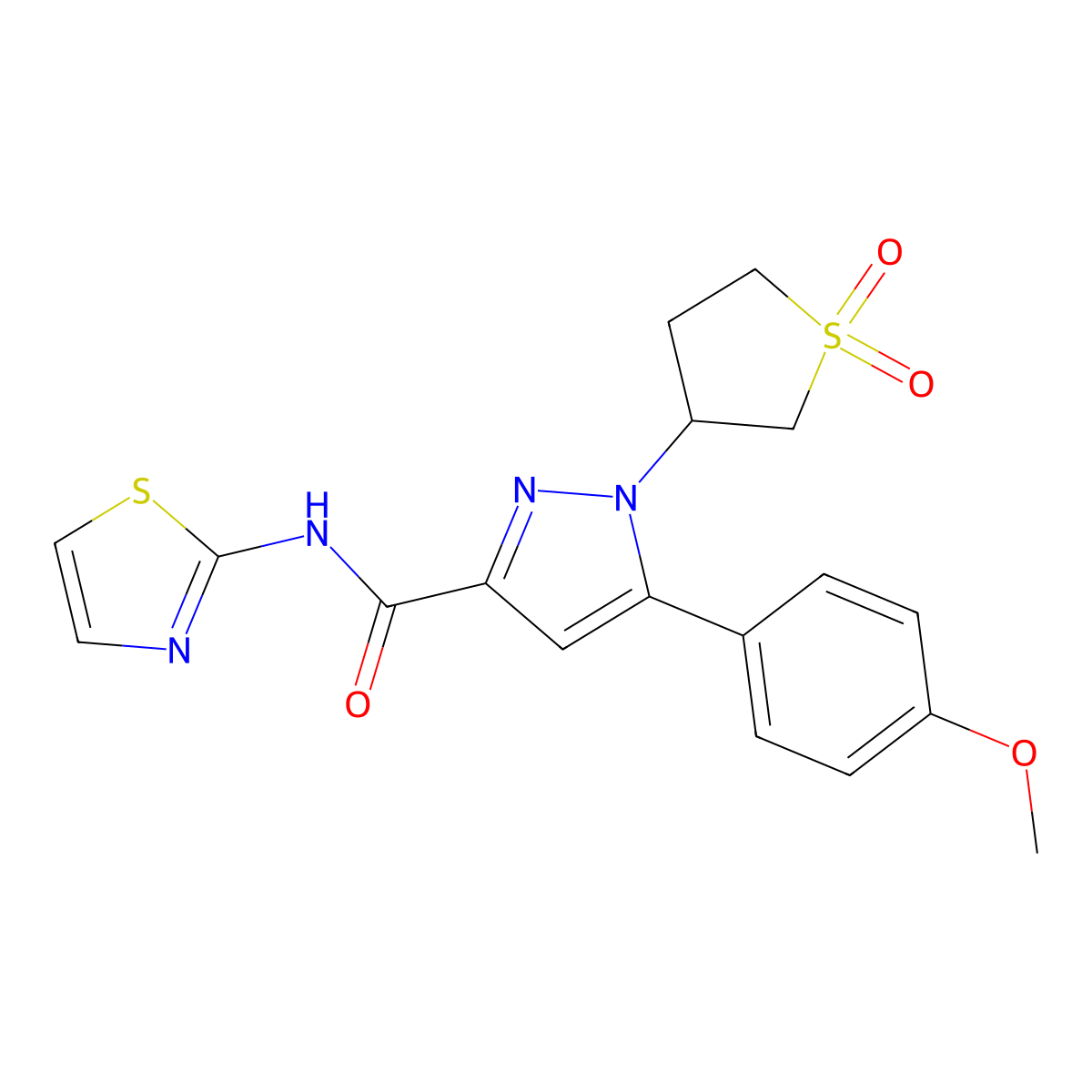 1-(1,1-dioxidotetrahydrothiophen-3-yl)-5-(4-methoxyphenyl)-N-(1,3-thiazol-2-yl)-1H-pyrazole-3-carboxamide molecular structure, CAS 1052667-14-7