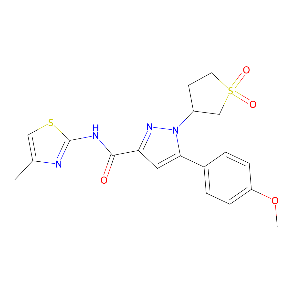 1-(1,1-dioxidotetrahydrothiophen-3-yl)-5-(4-methoxyphenyl)-N-(4-methyl-1,3-thiazol-2-yl)-1H-pyrazole-3-carboxamide molecular structure, CAS 1052667-89-6