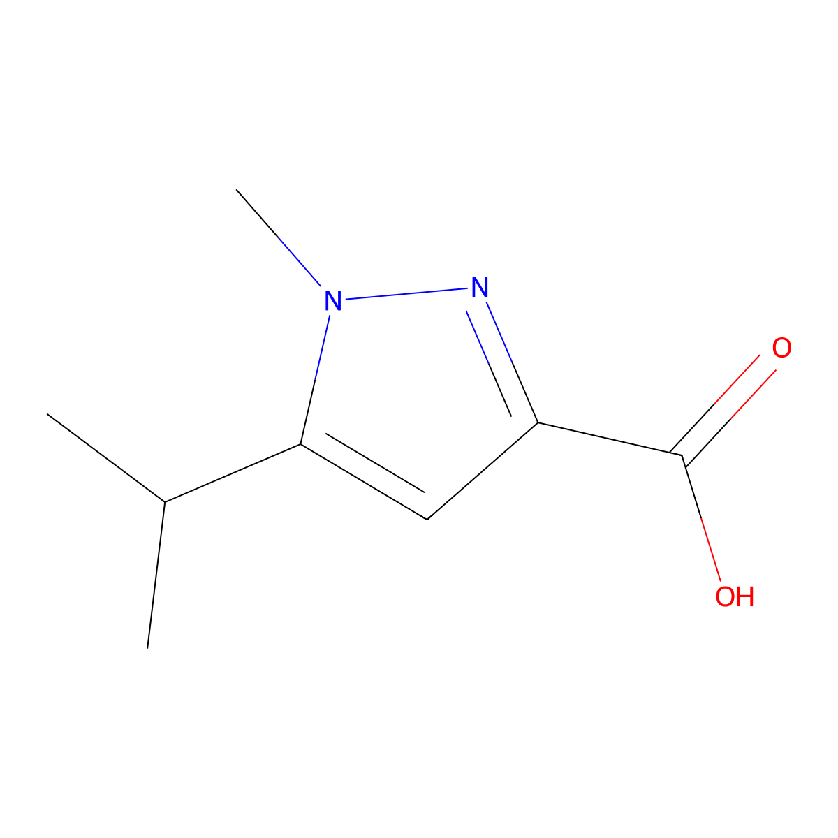 1-methyl-5-(propan-2-yl)-1H-pyrazole-3-carboxylic acid molecular structure, CAS 1052668-36-6