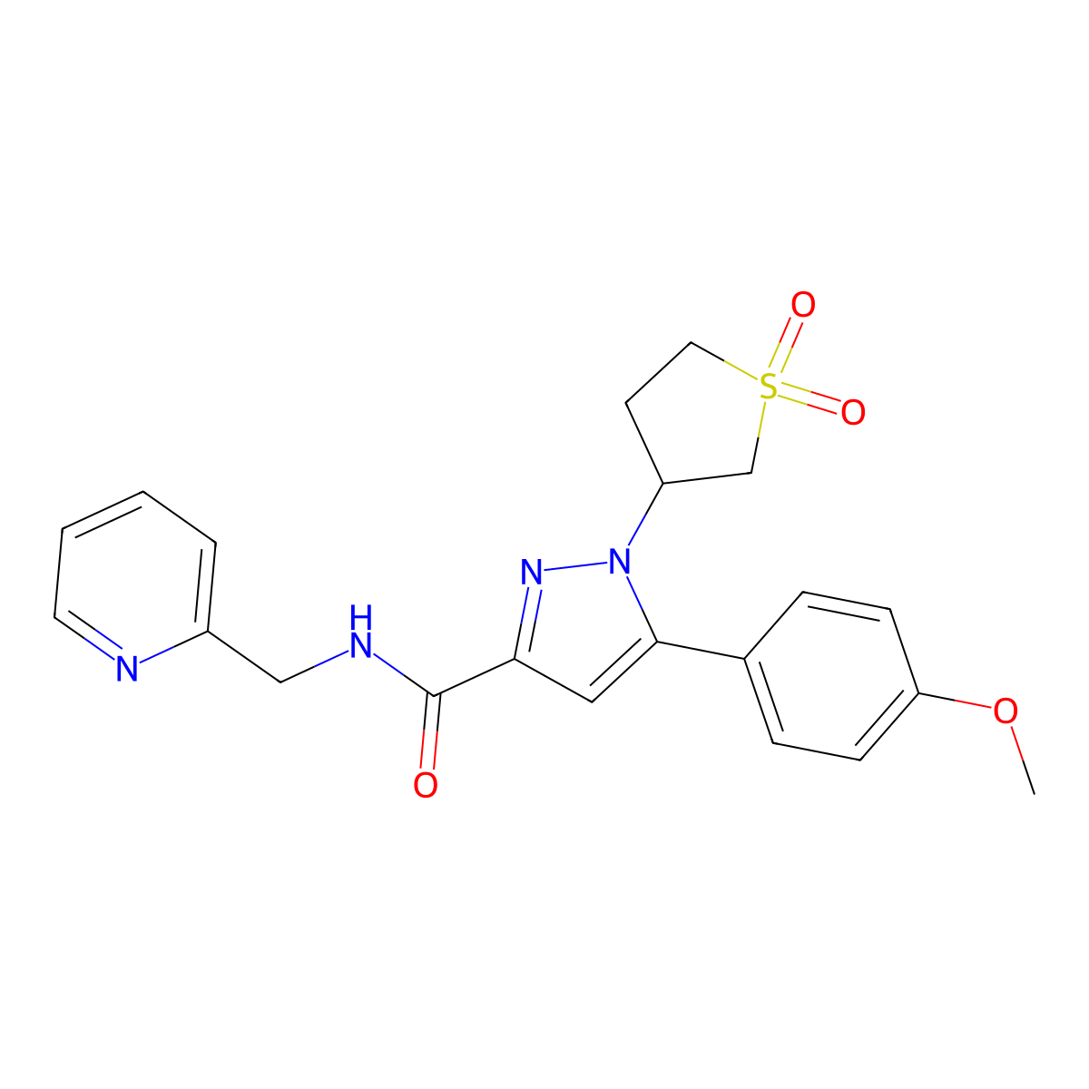 1-(1,1-dioxidotetrahydro-3-thienyl)-5-(4-methoxyphenyl)-N-(pyridin-2-ylmethyl)-1H-pyrazole-3-carboxamide molecular structure, CAS 1052670-80-0