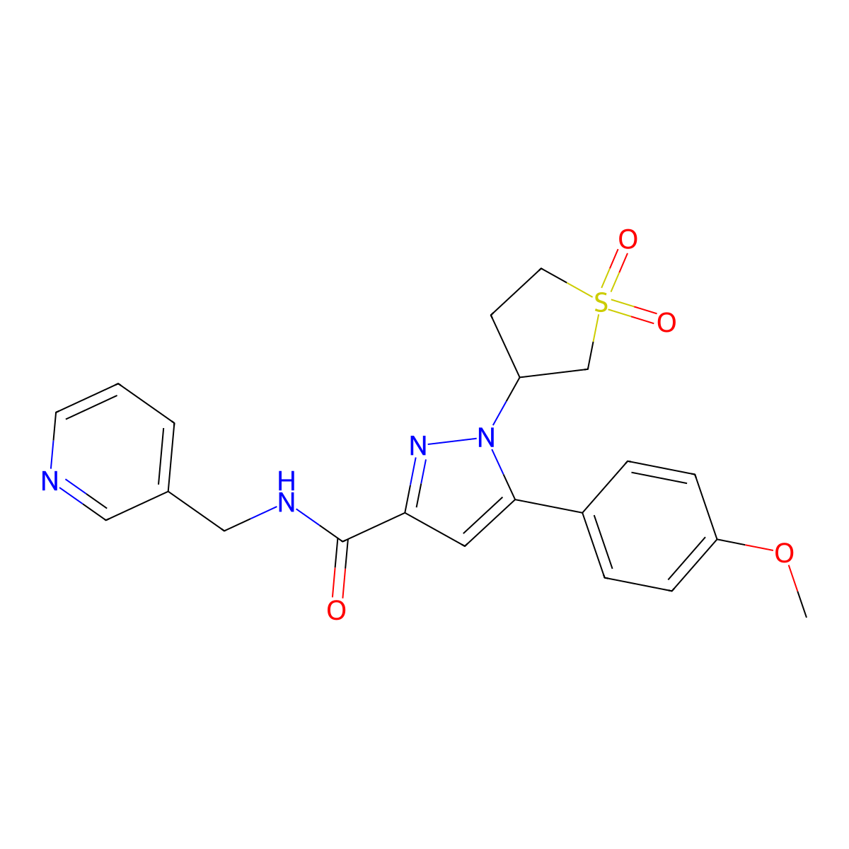 1-(1,1-dioxidotetrahydro-3-thienyl)-5-(4-methoxyphenyl)-N-(pyridin-3-ylmethyl)-1H-pyrazole-3-carboxamide molecular structure, CAS 1052670-95-7