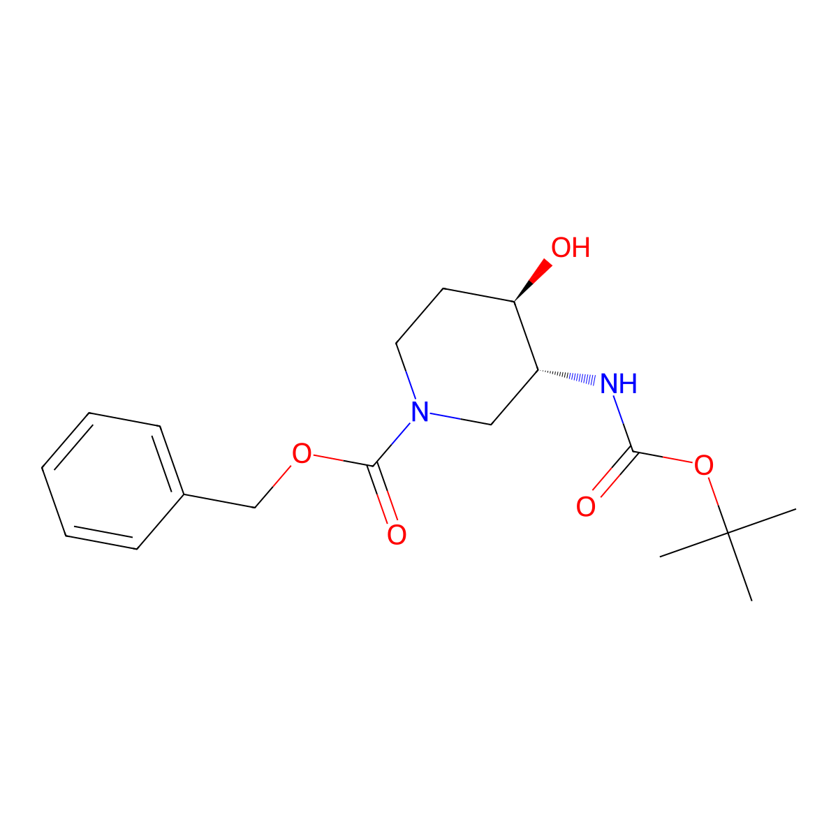 Benzyl (3R,4R)-3-(tert-butoxycarbonylamino)-4-hydroxypiperidine-1-carboxylate molecular structure, CAS 1052715-76-0