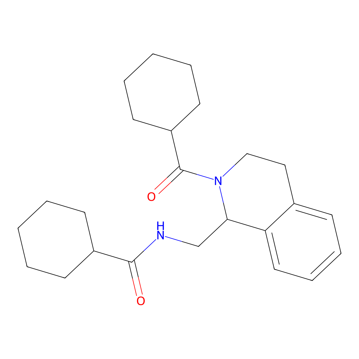 N-[[2-(cyclohexanecarbonyl)-3,4-dihydro-1H-isoquinolin-1-yl]methyl]cyclohexanecarboxamide molecular structure, CAS 105279-93-4